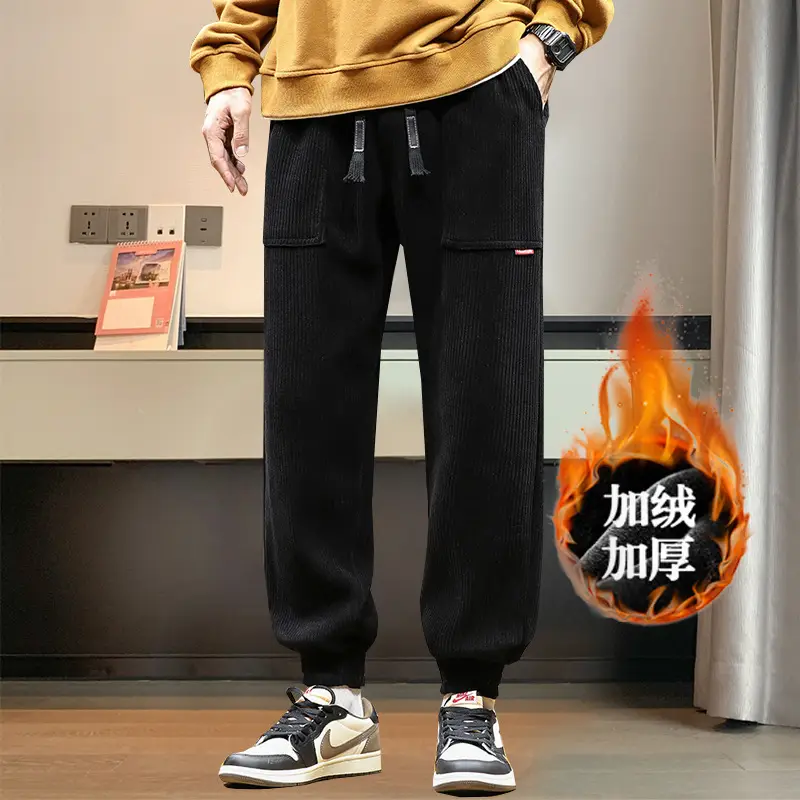 Men Fleece Lined Grey Winter Tied Pants - Image 3