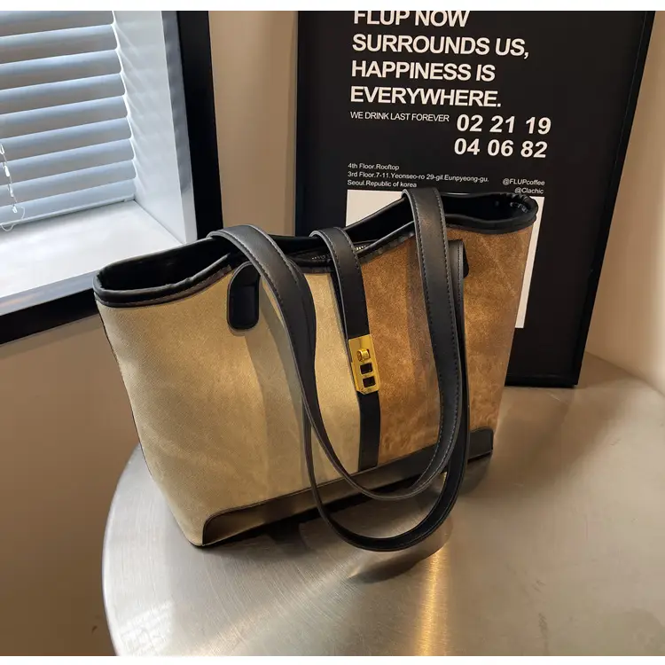 Women's Large Capacity Shoulder Bag Brown Grey Textile Work — feature 19