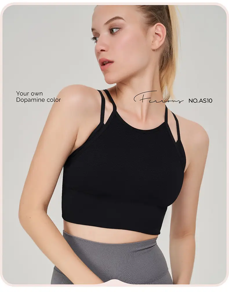 New fake two-piece sports underwear women's thin shoulder strap beauty back shockproof running yoga workout clothes sports bra vest — feature 14