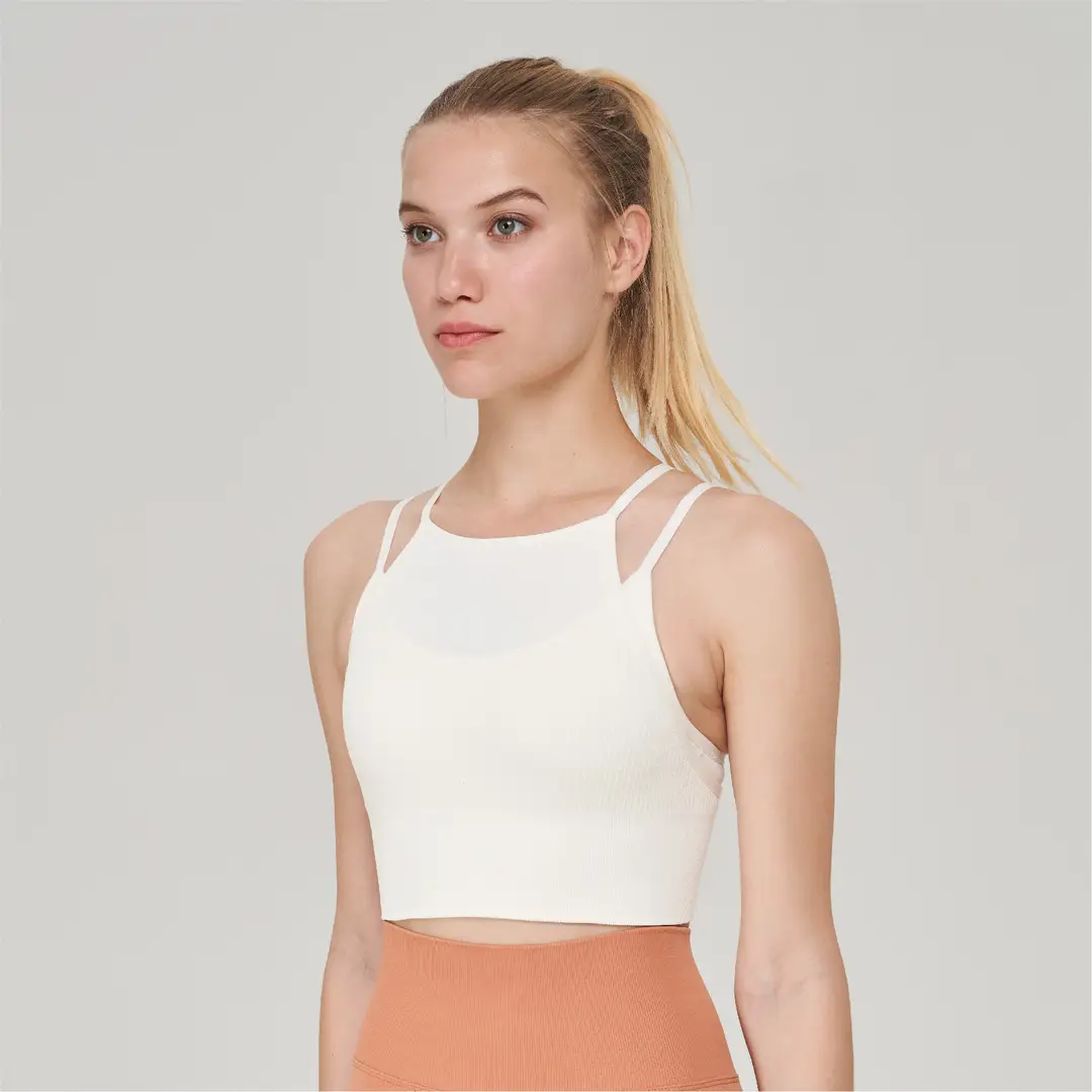 New fake two-piece sports underwear women's thin shoulder strap beauty back shockproof running yoga workout clothes sports bra vest