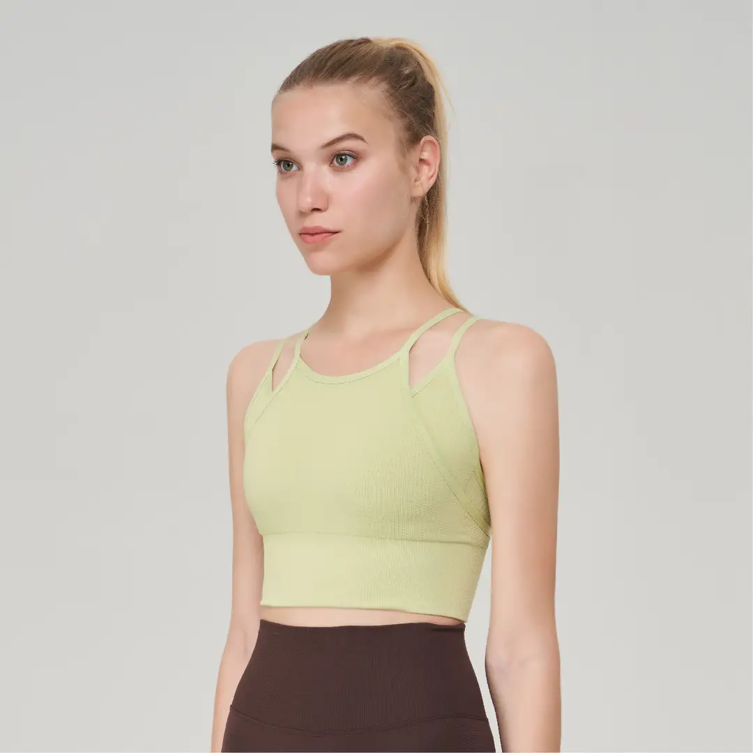 New fake two-piece sports underwear women's thin shoulder strap beauty back shockproof running yoga workout clothes sports bra vest