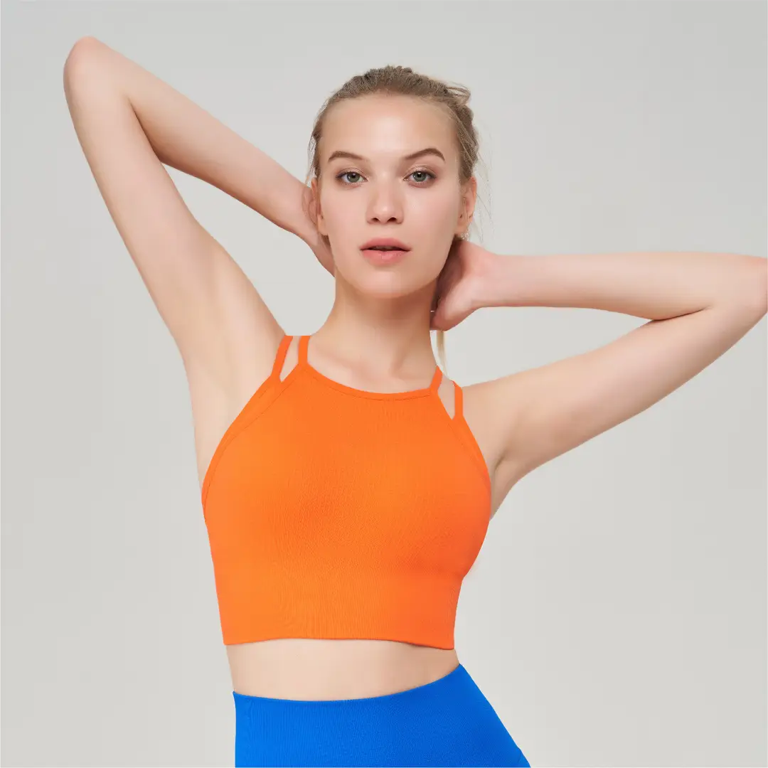 New fake two-piece sports underwear women's thin shoulder strap beauty back shockproof running yoga workout clothes sports bra vest