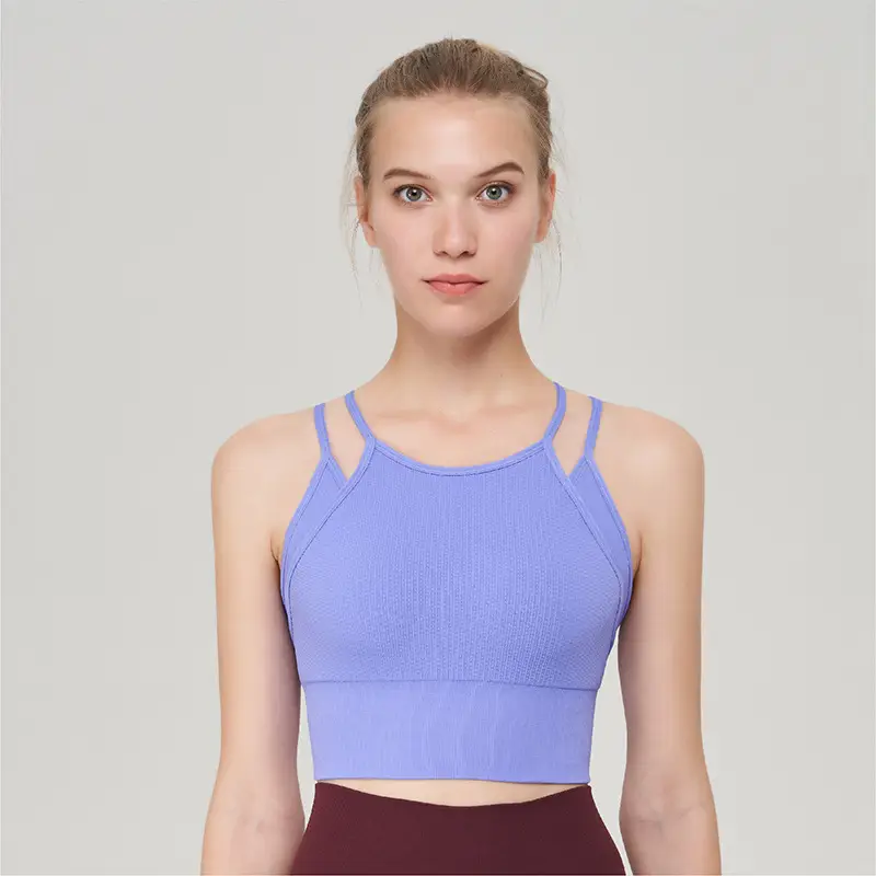 New fake two-piece sports underwear women's thin shoulder strap beauty back shockproof running yoga workout clothes sports bra vest