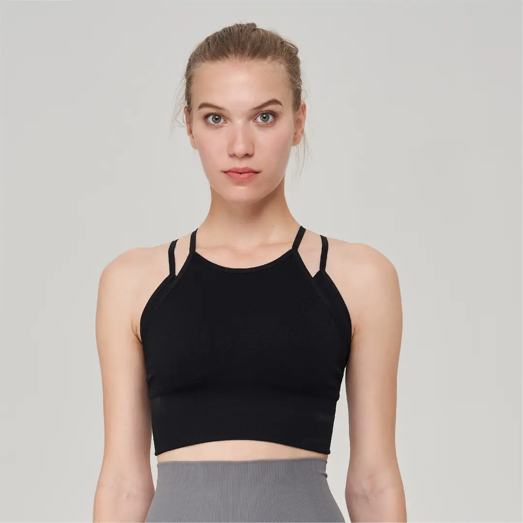 New fake two-piece sports underwear women's thin shoulder strap beauty back shockproof running yoga workout clothes sports bra vest