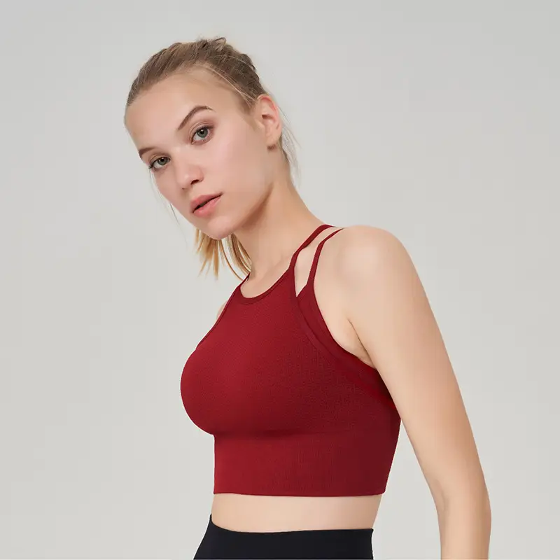 New fake two-piece sports underwear women's thin shoulder strap beauty back shockproof running yoga workout clothes sports bra vest
