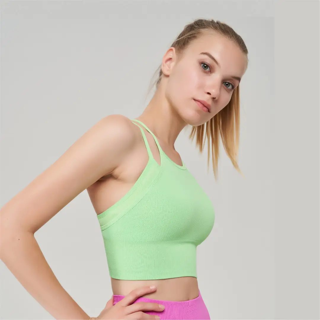 New fake two-piece sports underwear women's thin shoulder strap beauty back shockproof running yoga workout clothes sports bra vest