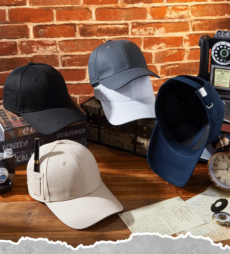 Men's Beige Peaked Cap with Personal Pocket Storage — feature 13