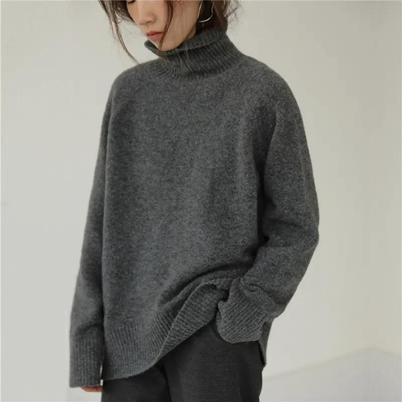 Women High Collar Knitted Sweater Grey 2025 - Image 10
