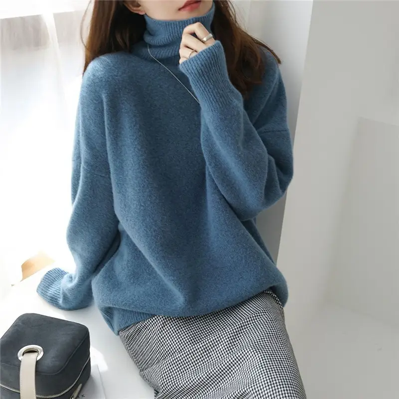 Women High Collar Knitted Sweater Grey 2025 - Image 12