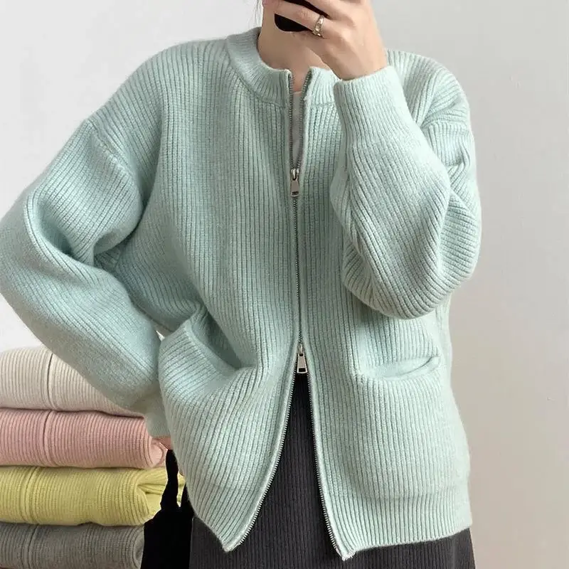 Women High Collar Knitted Sweater Grey 2025 — feature 13