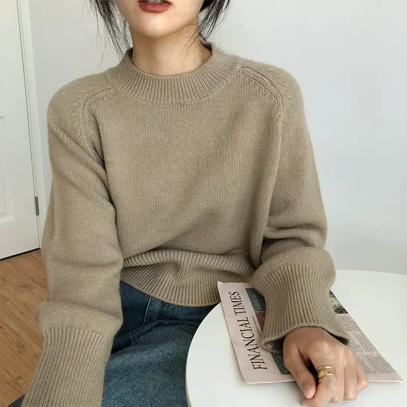 Women High Collar Knitted Sweater Grey 2025 — feature 15