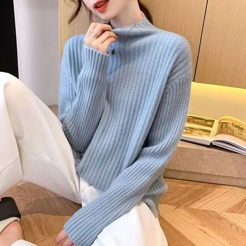 Women High Collar Knitted Sweater Grey 2025 — feature 20