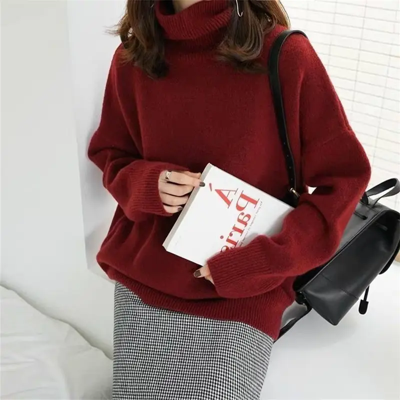 Women High Collar Knitted Sweater Grey 2025 - Image 2
