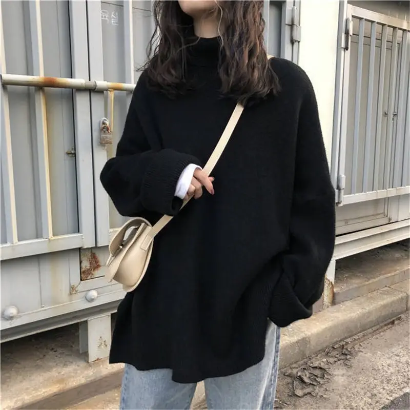 Women High Collar Knitted Sweater Grey 2025 - Image 4