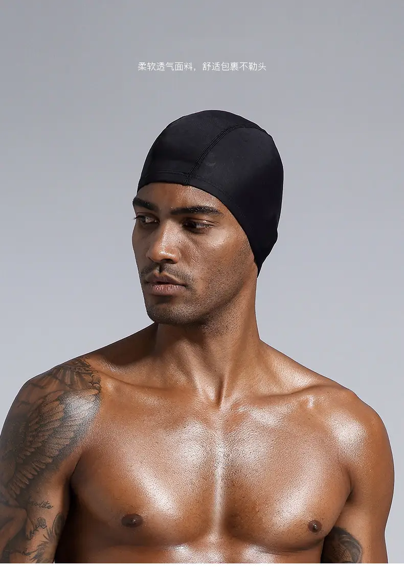 Men's swimming cap cloth swimming cap large comfortable ear protection fashion adult swimming hat swimming goggles suit durable — feature 3