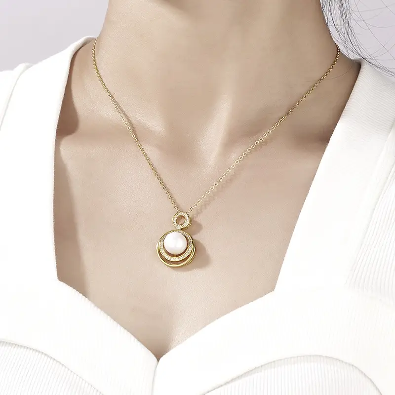 Golden Pearl Pendant Necklace for Women - Image 2
