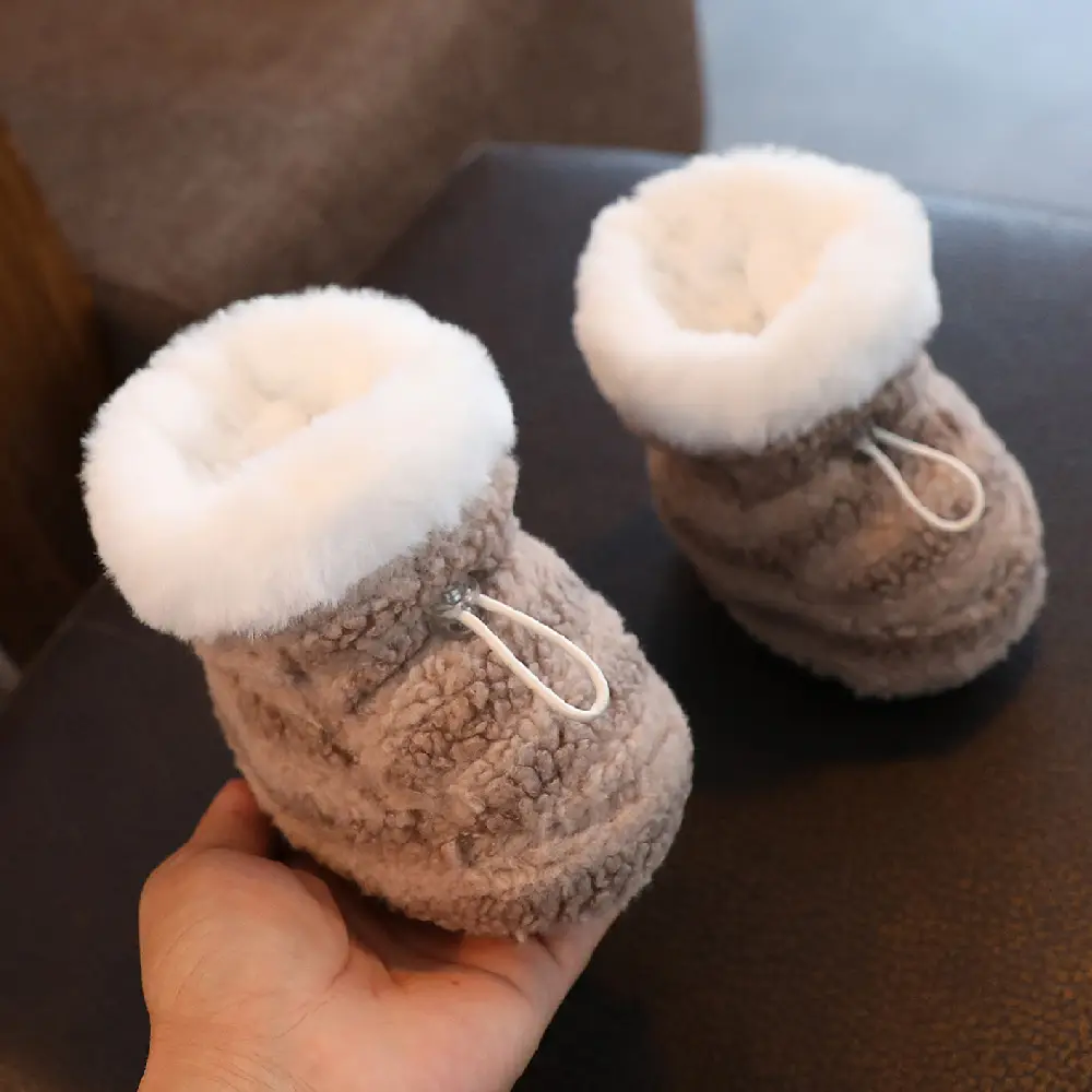 Pink Fleece Baby Shoes for 3-13M Olds Anti-Slip Warm