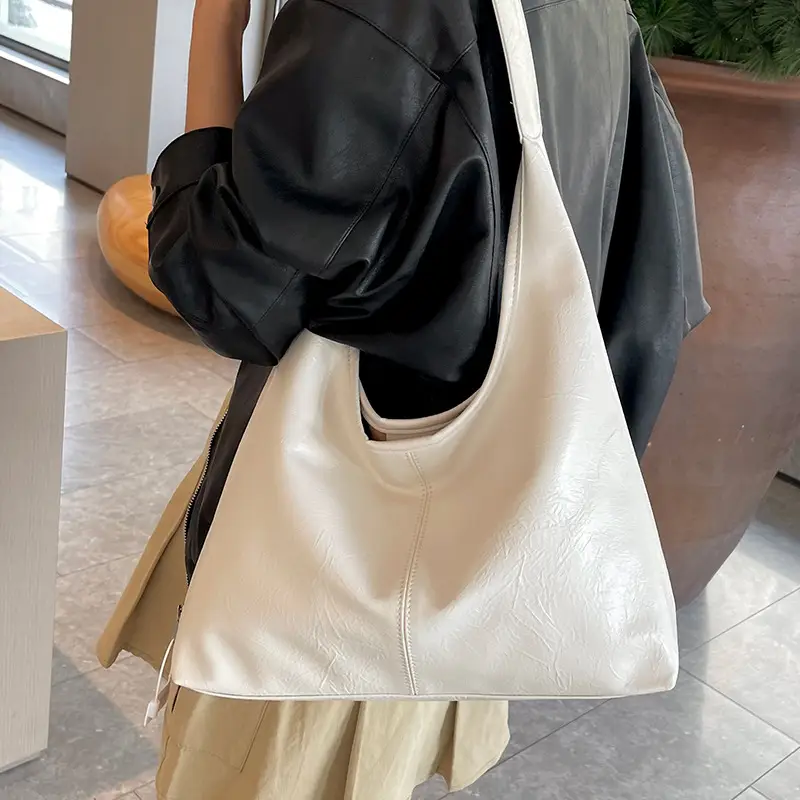 Women Large Capacity Shoulder Bag Silver Leather 2026 - Image 7