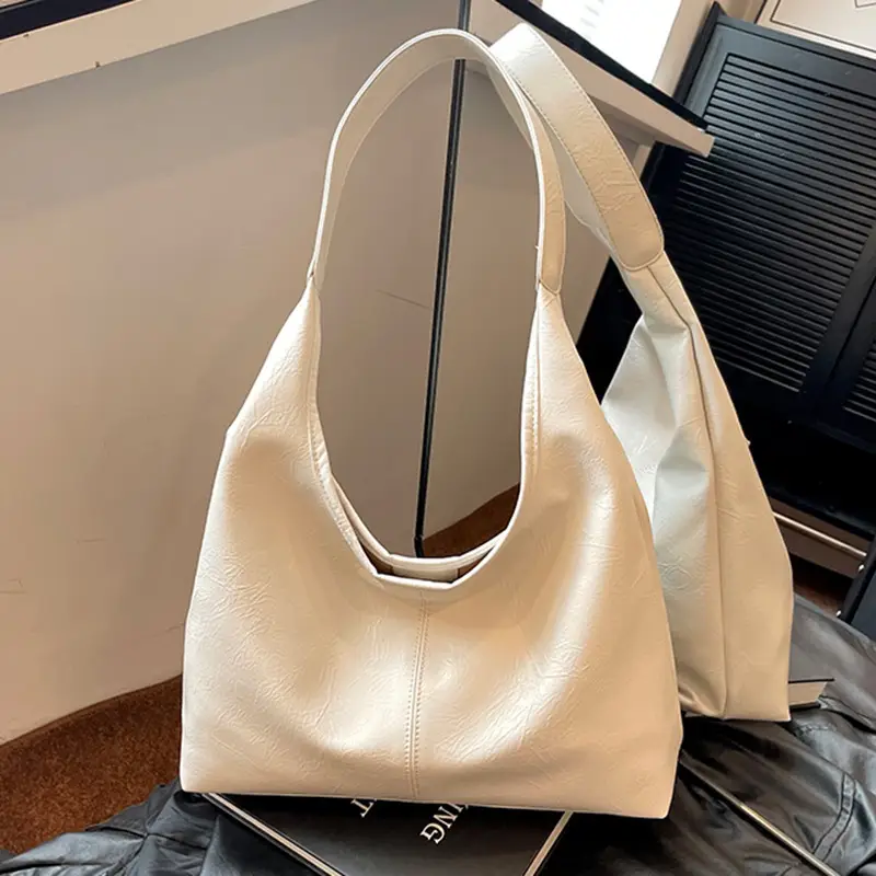 Women Large Capacity Shoulder Bag Silver Leather 2026 - Image 2