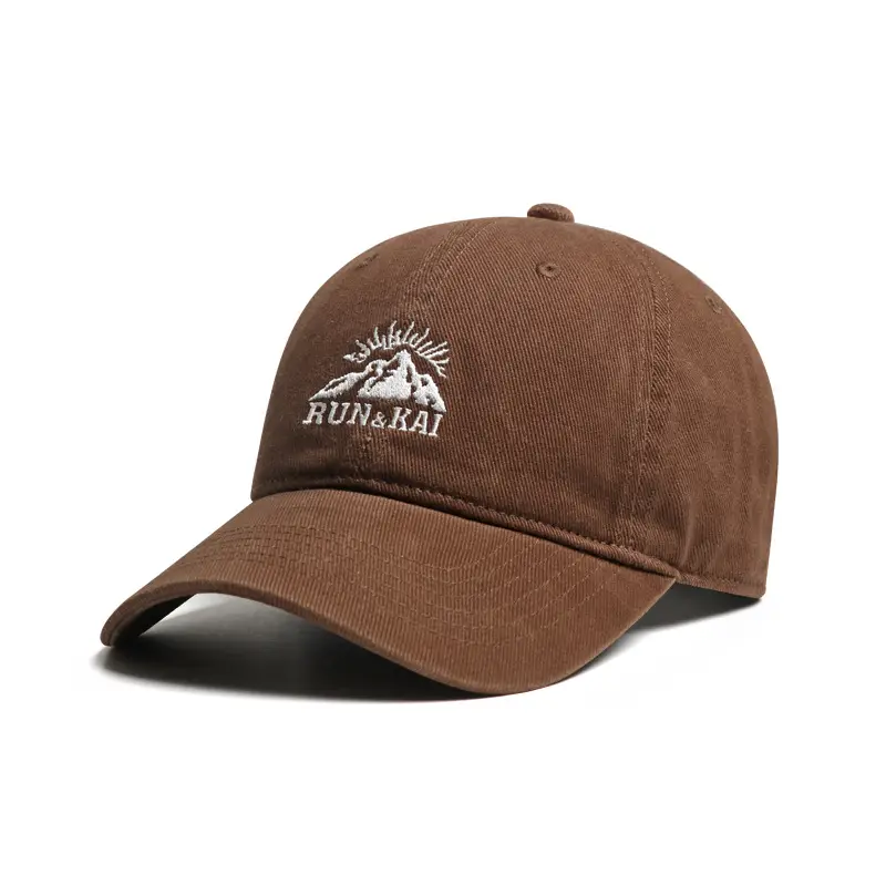 Retro Mountain Embroidered Men's Cap Brown - Image 6