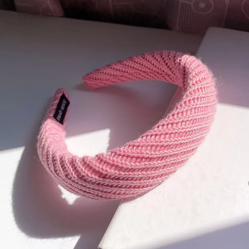 Autumn Winter Wool Knitted Wide Brim Headband Candy Color - Image 3
