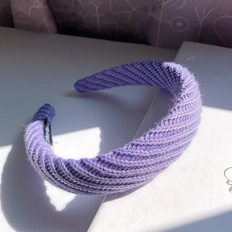 Autumn Winter Wool Knitted Wide Brim Headband Candy Color - Image 6