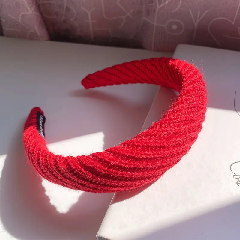 Autumn Winter Wool Knitted Wide Brim Headband Candy Color - Image 8
