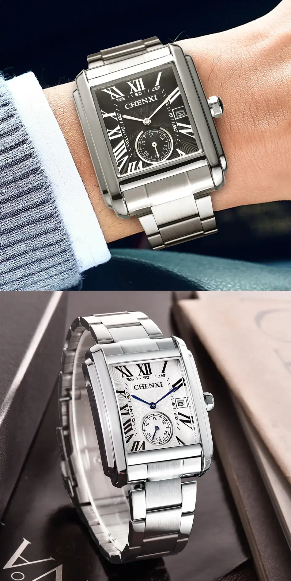Chenxi Square Steel Belt Calendar Watch for Men — feature 13