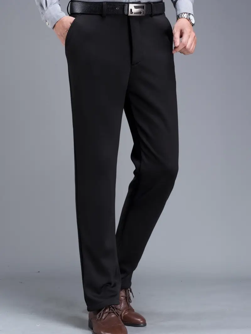 Men's Fleece Lined Black Pants Thick Waist Stretch - Image 9