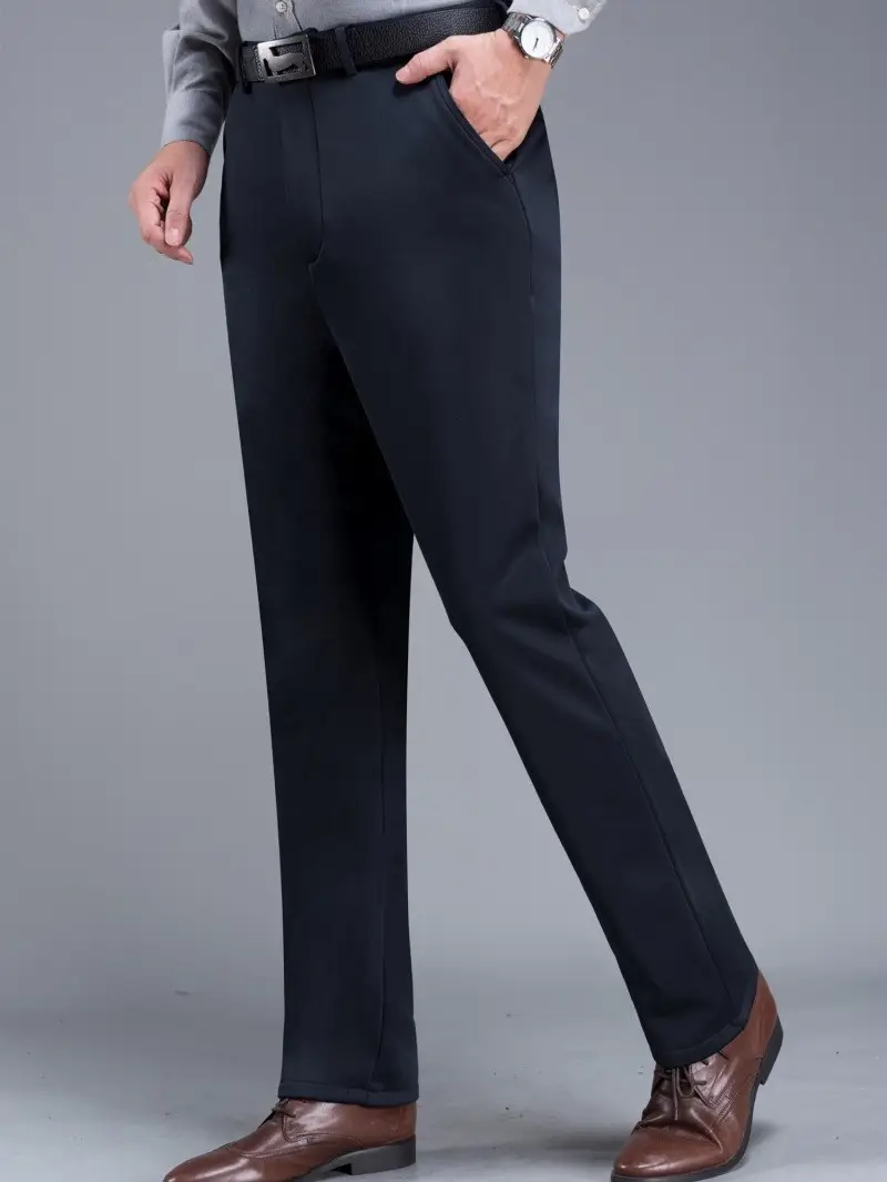 Men's Fleece Lined Black Pants Thick Waist Stretch - Image 10