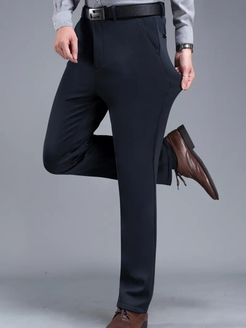 Men's Fleece Lined Black Pants Thick Waist Stretch - Image 11