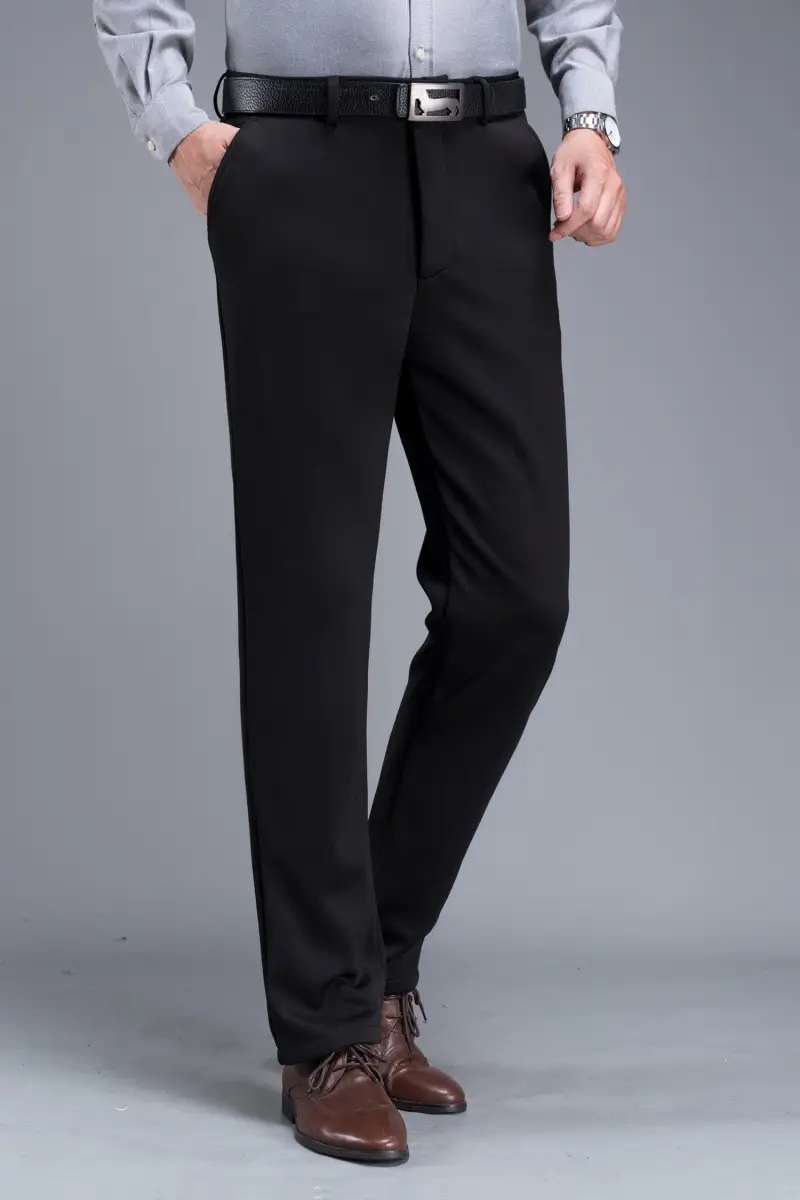 Men's Fleece Lined Black Pants Thick Waist Stretch — feature 18
