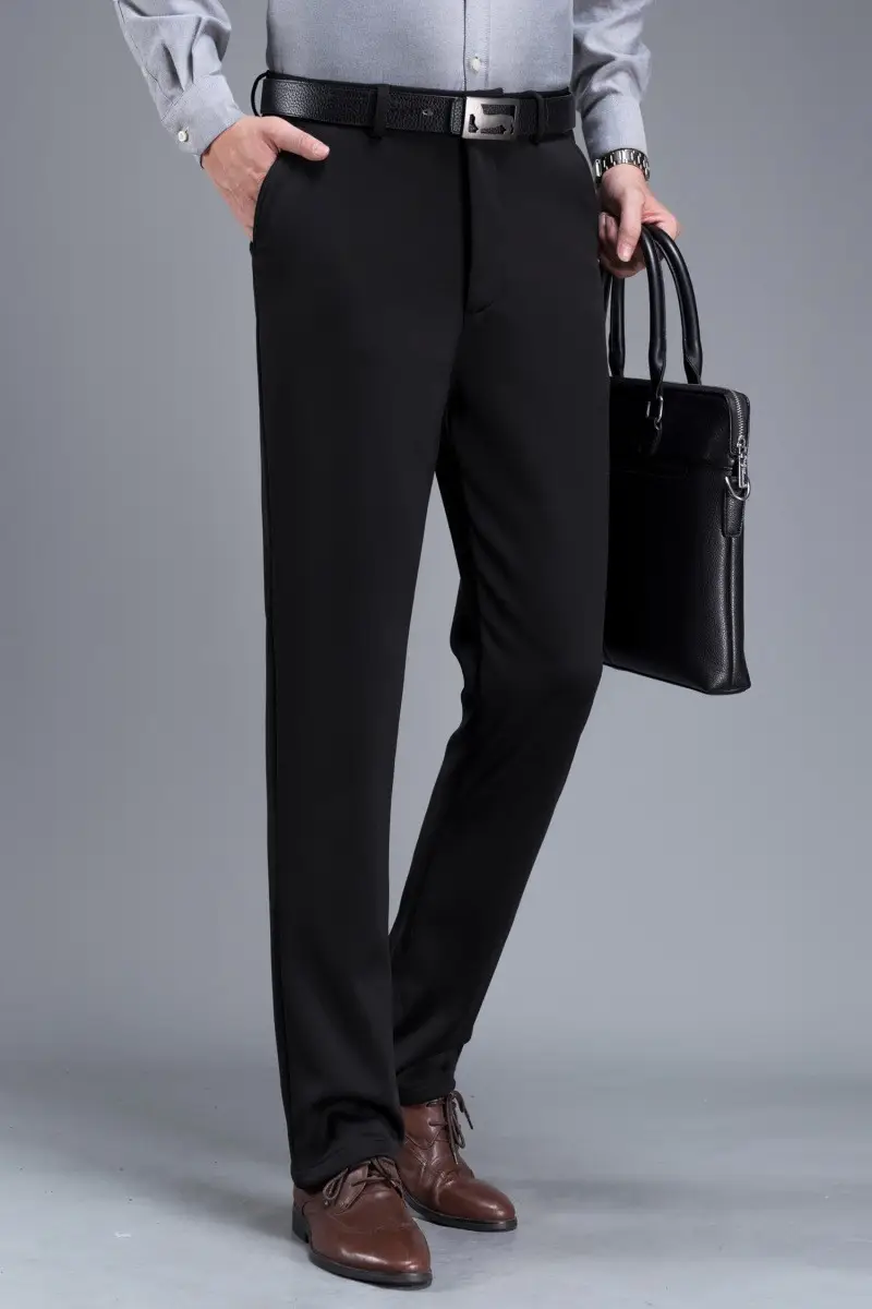 Men's Fleece Lined Black Pants Thick Waist Stretch — feature 19