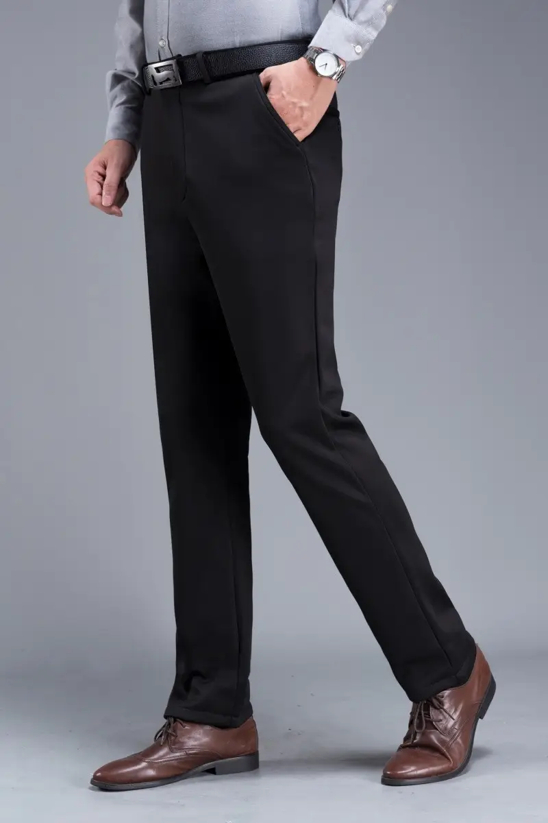 Men's Fleece Lined Black Pants Thick Waist Stretch — feature 20