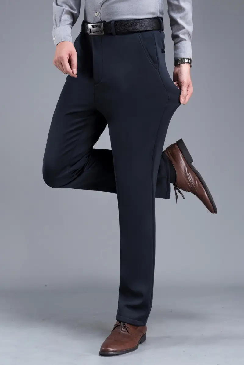 Men's Fleece Lined Black Pants Thick Waist Stretch — feature 21