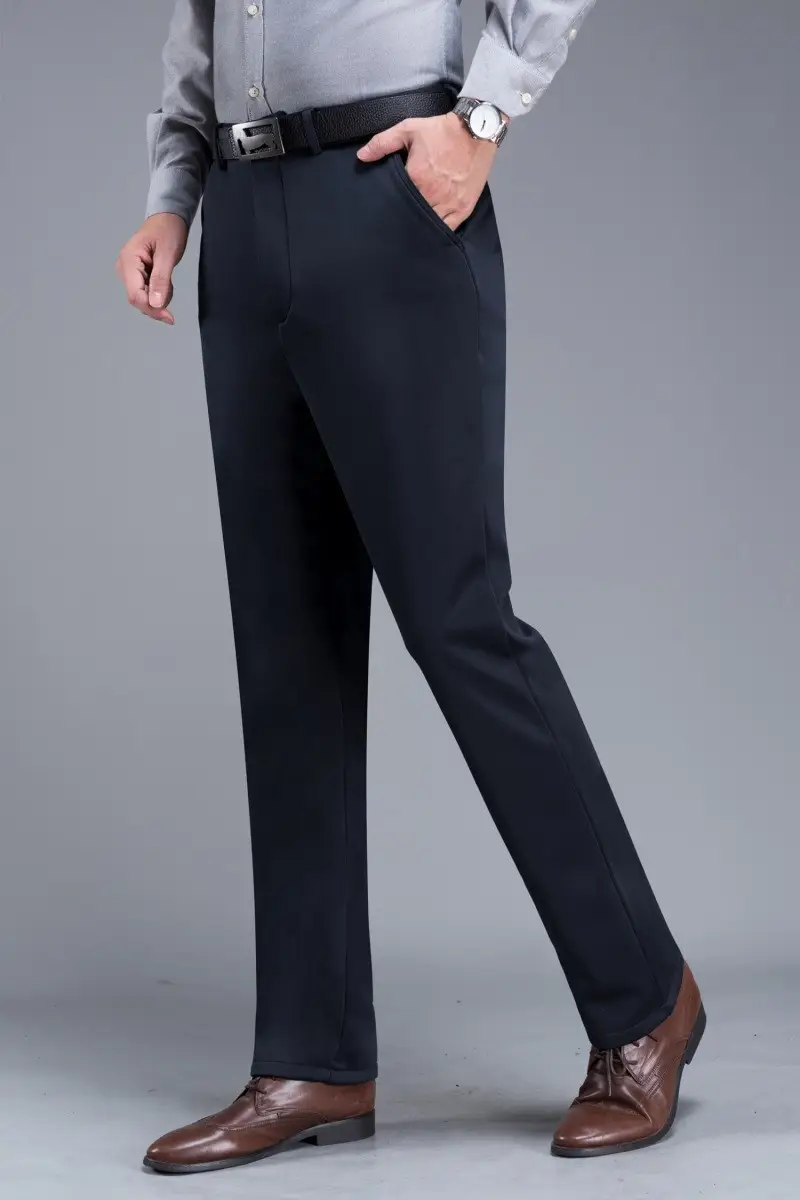 Men's Fleece Lined Black Pants Thick Waist Stretch — feature 22