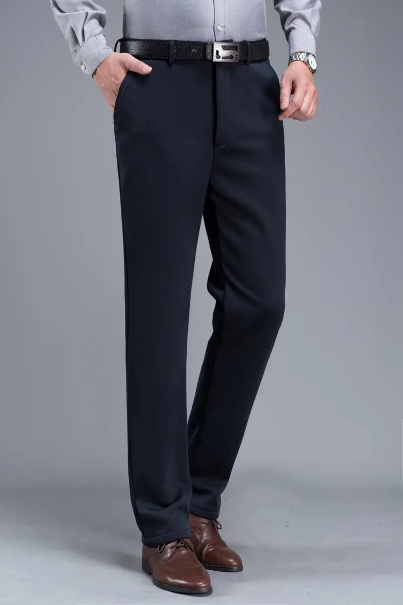 Men's Fleece Lined Black Pants Thick Waist Stretch — feature 23