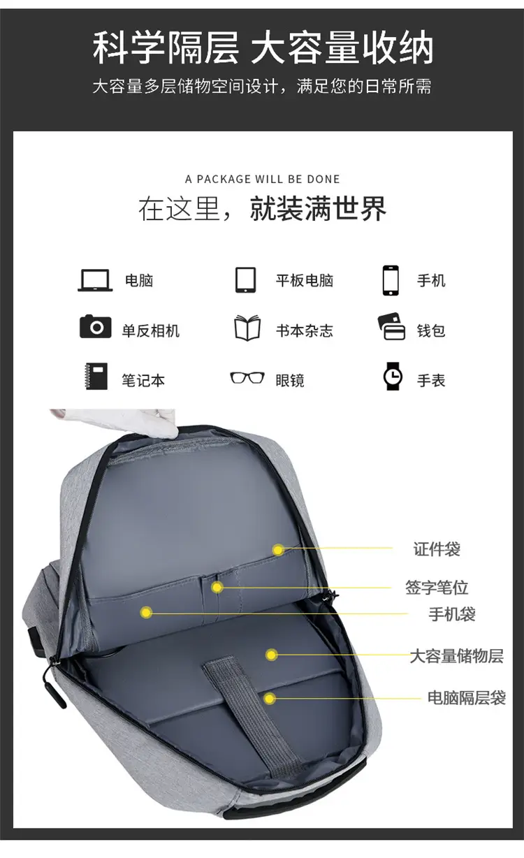 Business Backpack Oxford Men's Waterproof Shockproof 15.6 Inch Laptop Bag Outdoor Lightweight Commuter Backpack — feature 6