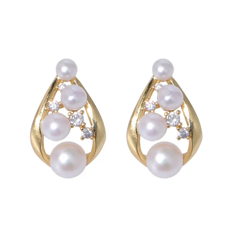 Elegant Pearl Earrings with Copper & Zircon Design - Image 6