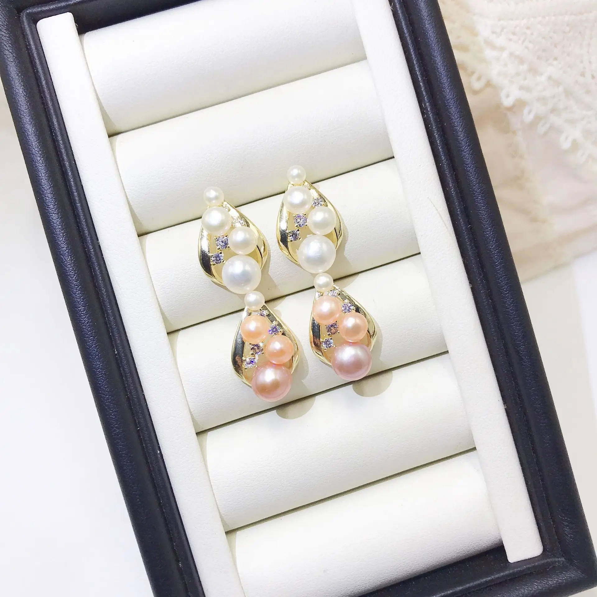 Elegant Pearl Earrings with Copper & Zircon Design — feature 13