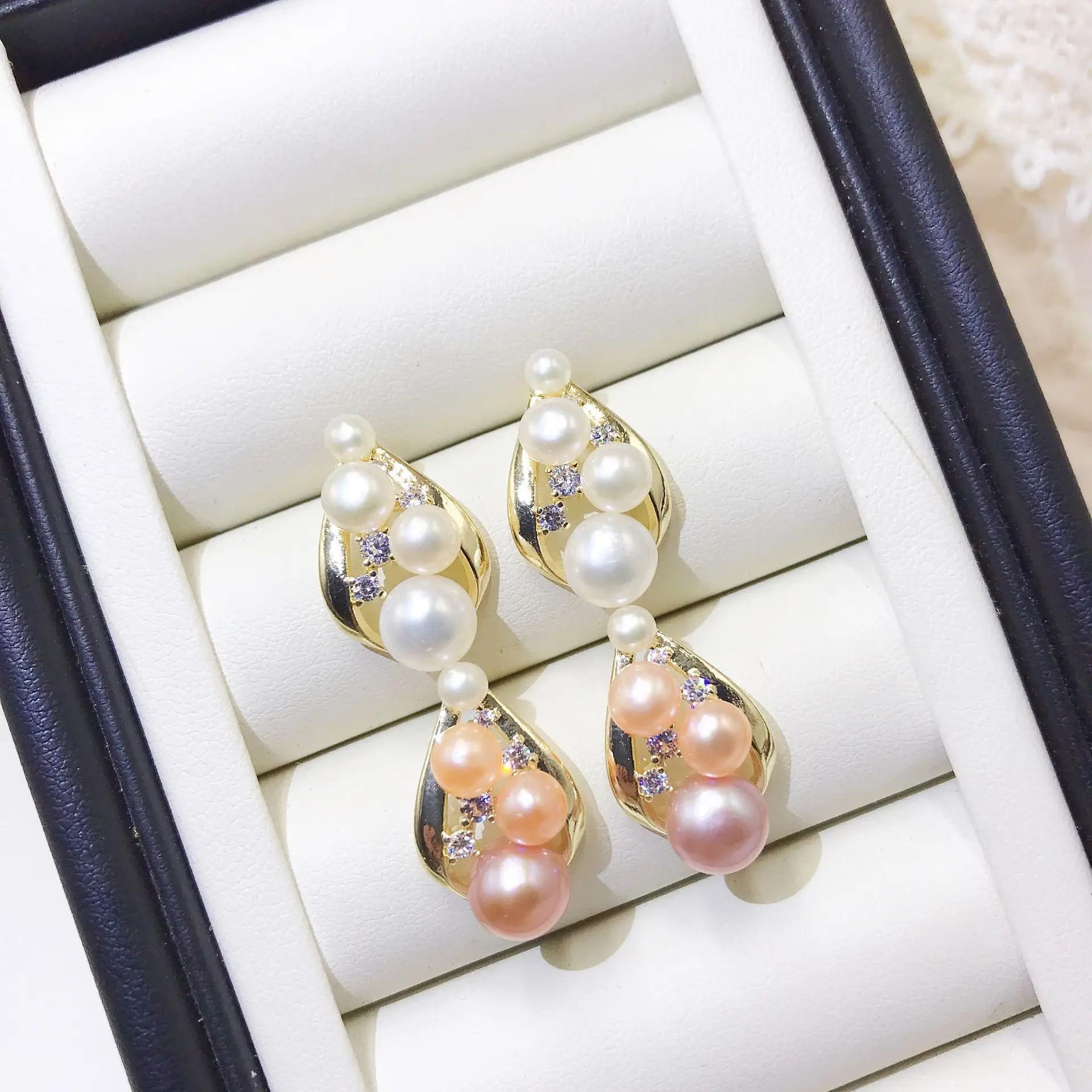 Elegant Pearl Earrings with Copper & Zircon Design — feature 15