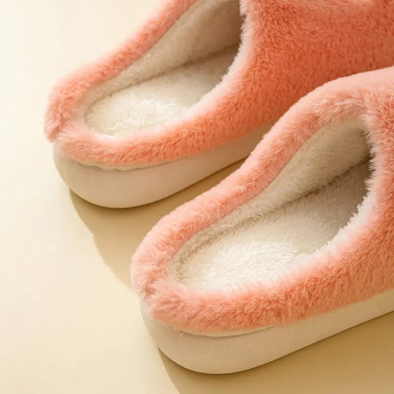 Rainbow fluff cotton slippers autumn and winter thick-soled plush slippers Women's Home couple warm fleece-lined cotton slippers - Image 37
