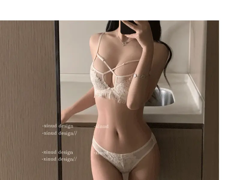 Sexy lace French underwear cross hollow bra pure desire wireless bra thin big chest small breast collection — feature 11