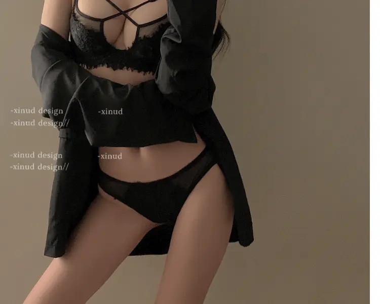 Sexy lace French underwear cross hollow bra pure desire wireless bra thin big chest small breast collection — feature 17