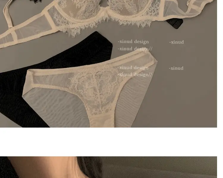 Sexy lace French underwear cross hollow bra pure desire wireless bra thin big chest small breast collection — feature 6