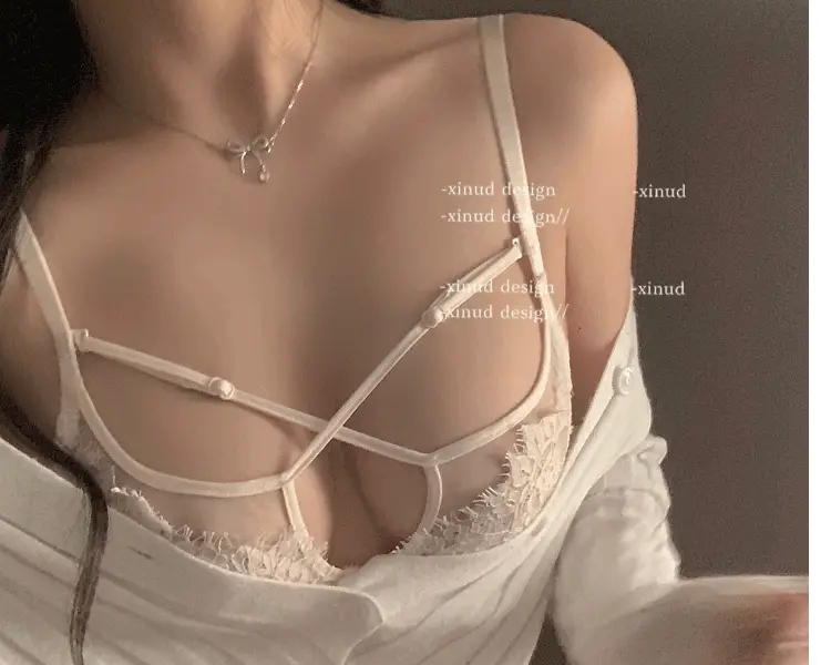 Sexy lace French underwear cross hollow bra pure desire wireless bra thin big chest small breast collection — feature 7