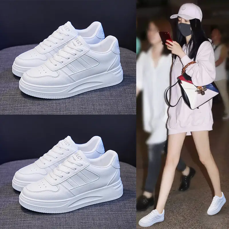 Women White Thick Sole Sports Sneakers Lightweight Height-Increasing - Image 5