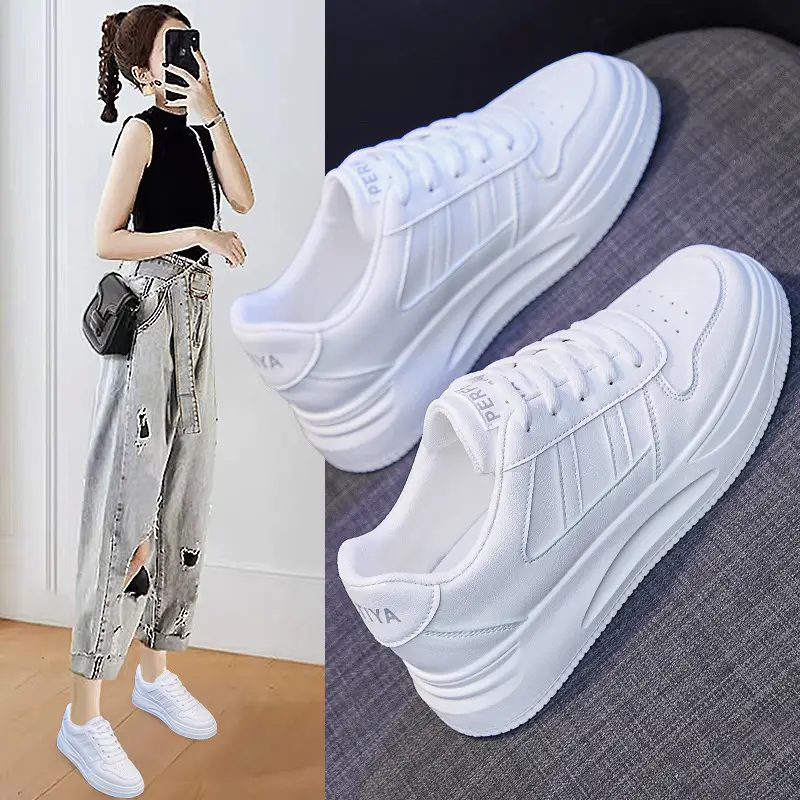 Women White Thick Sole Sports Sneakers Lightweight Height-Increasing - Image 6
