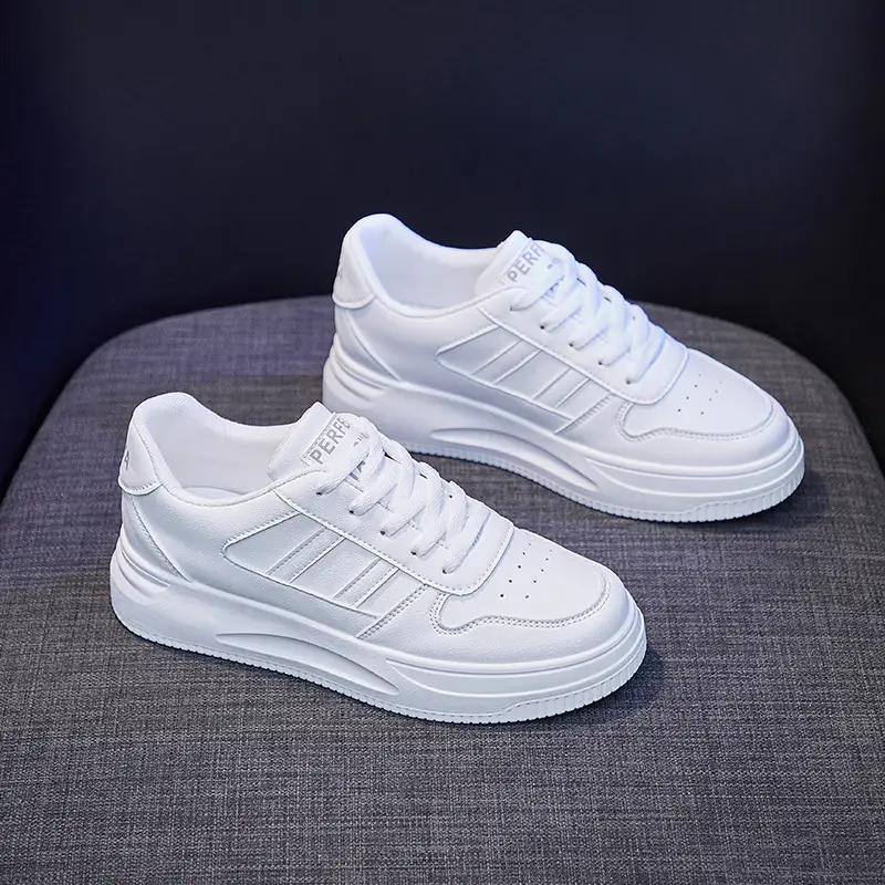 Women White Thick Sole Sports Sneakers Lightweight Height-Increasing - Image 3