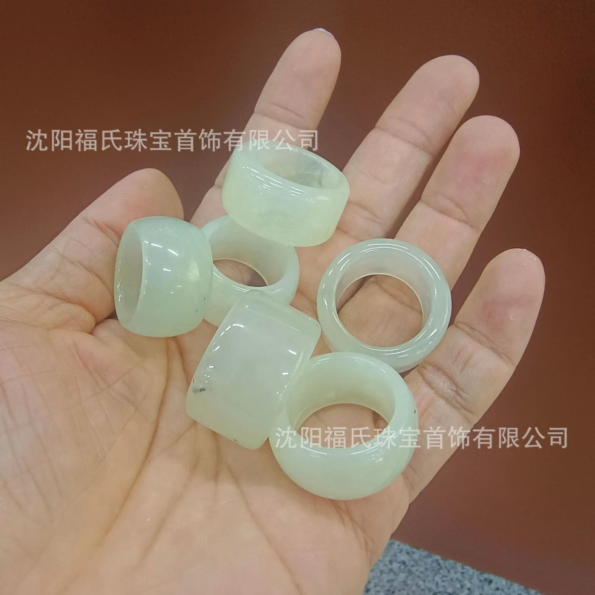 Natural Jade Finger Rings White Ice Floating Flower - Image 2